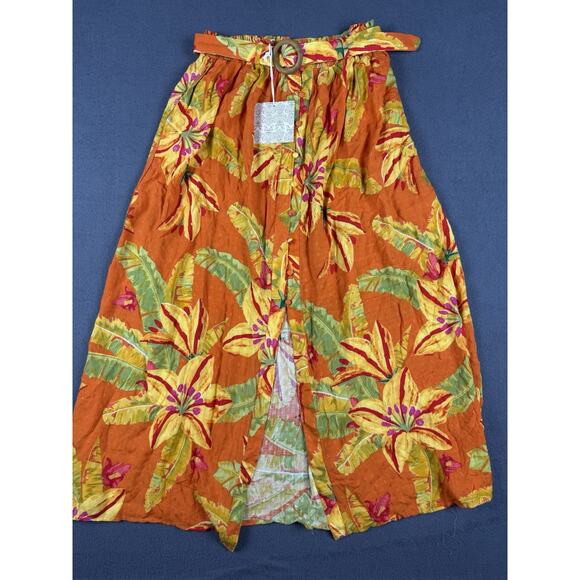 Haute Hippie Dresses & Skirts - NWT Haute Hippie Women M Orange Hawaiian Floral Maxi Belted Button Front Skirt
